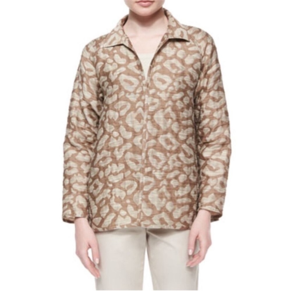 Lafayette‎ 148 New York • Animal Print Jacquard Zip Front Jacket Large Neutral